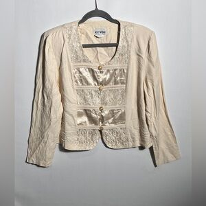 Perceptions vintage military-style blazer with gold satin trim and lace detail